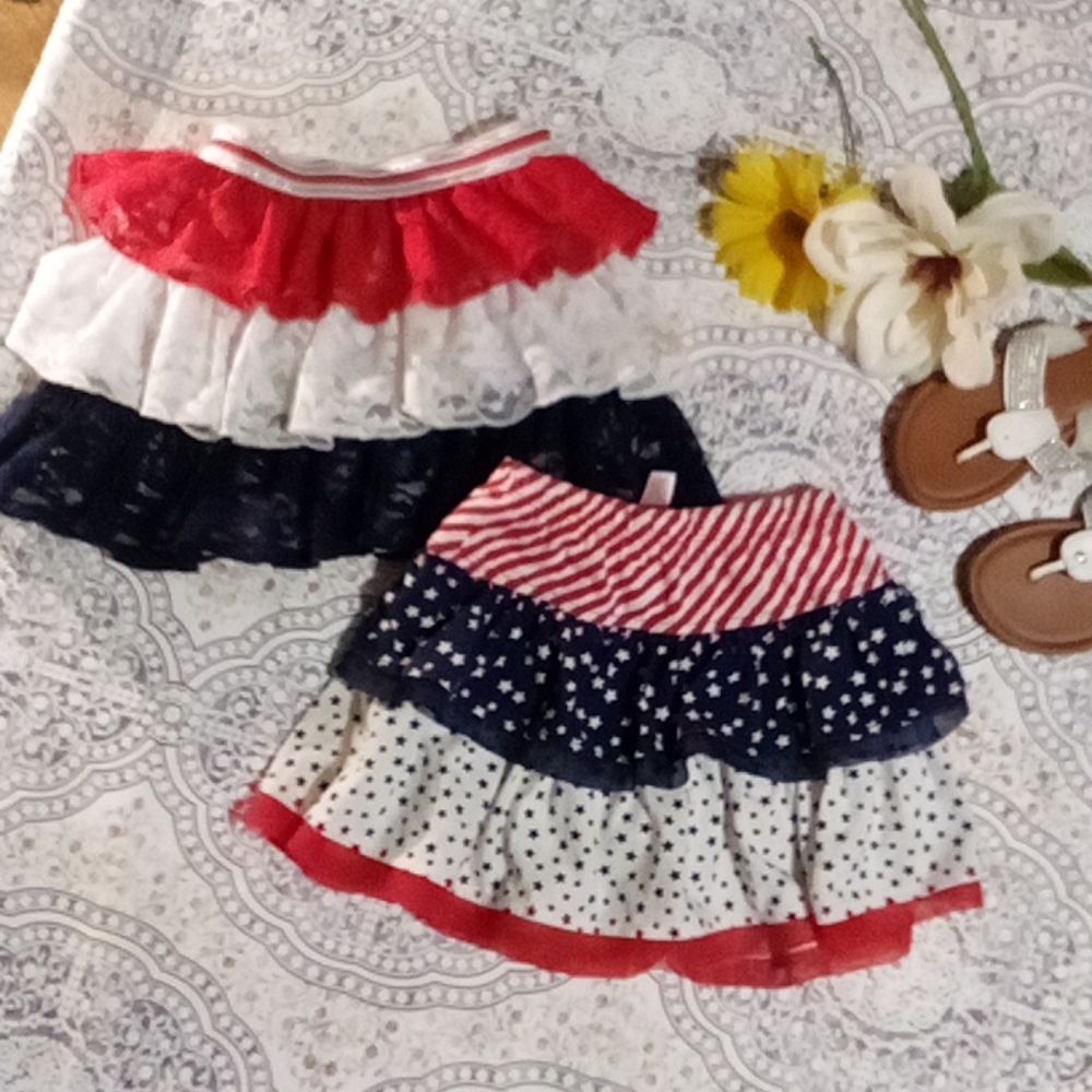 Girls ruffled red white and blue skirt bundle